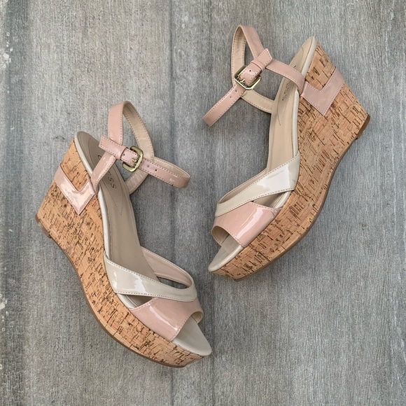GUESS Nude Patent Leather Cork Platform Sandals - Picture 2 of 6